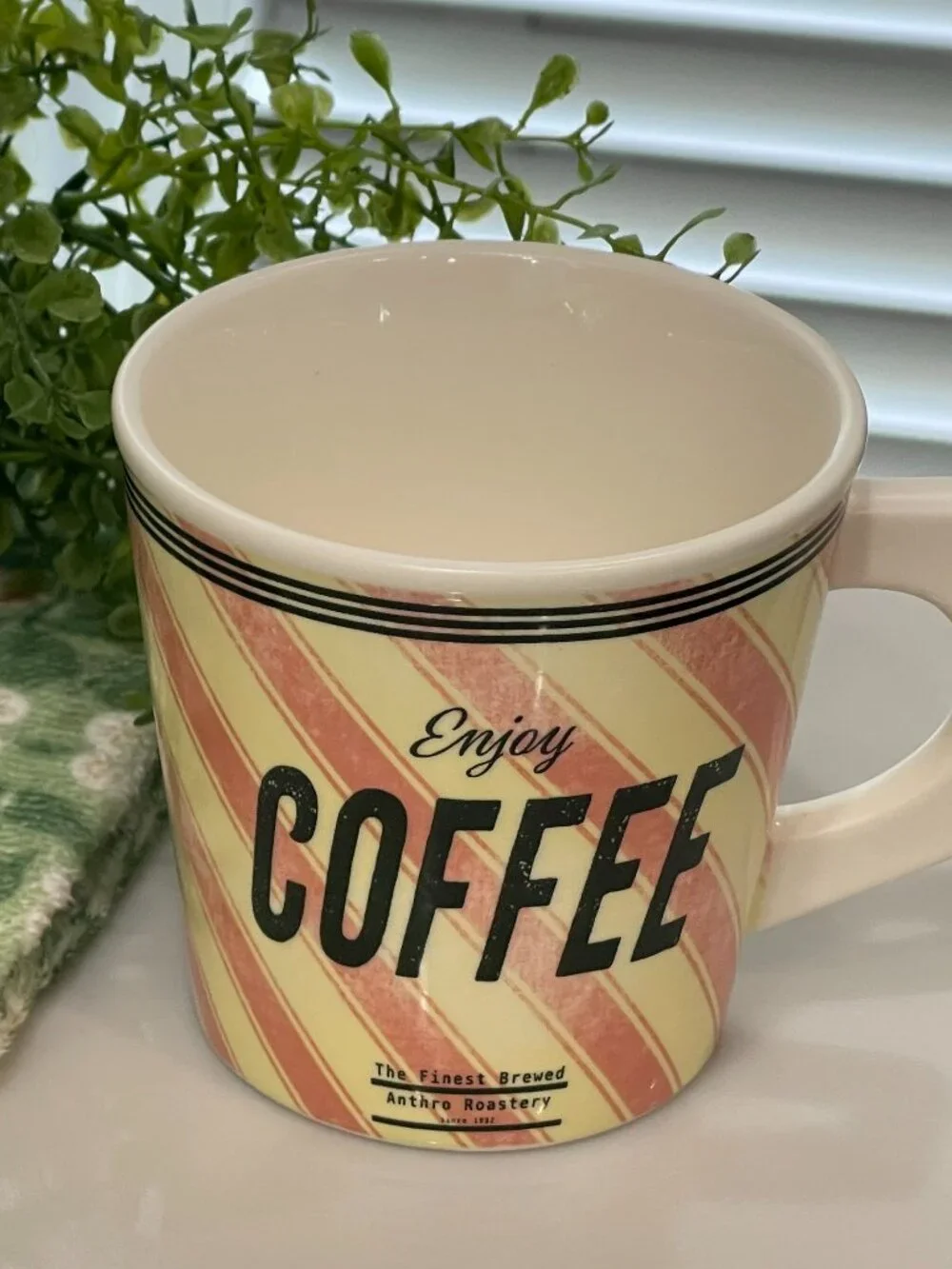 Set of 2; Enjoy Coffee Pink Retro Mugs -Anthero Roasters -NEW